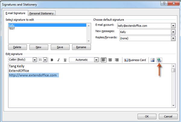 how to add hyperlink in email signature