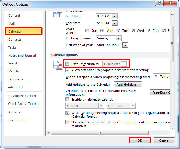 How to disable calendar notification in Outlook?