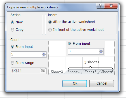 Copy/New Multiple Worksheets window
