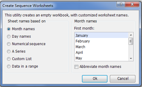 Create Sequence Worksheets window