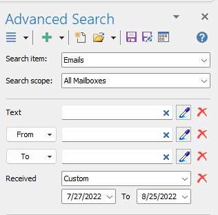 Advanced search email and save custom search in Outlook