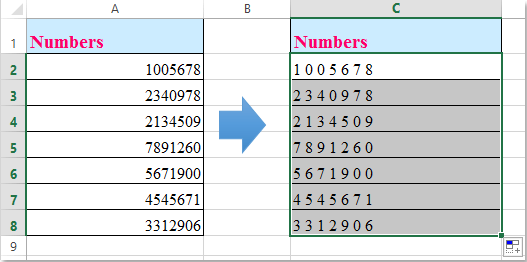 apply a formula to insert space between each number 