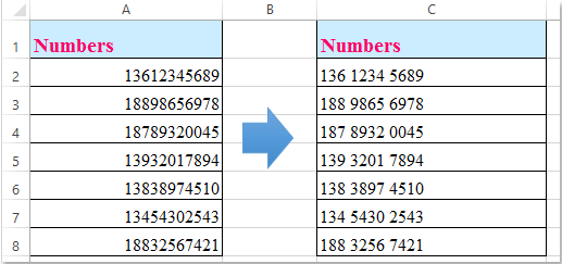 add spaces between numbers
