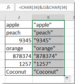 How to add quotes around numbers or text in Excel?