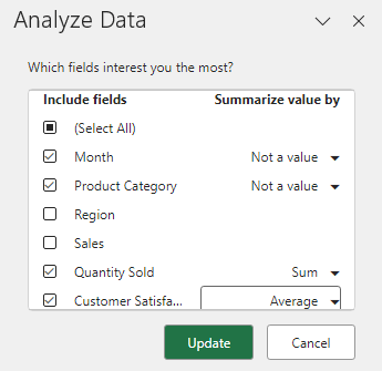 Analyze Data in Excel: data analysis made easy with AI