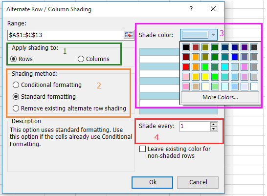 řádek 14 automatického střídání barev dokumentu