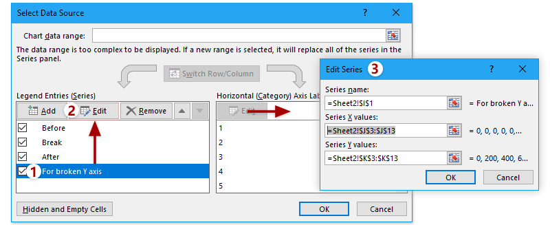 How to break chart axis in Excel?