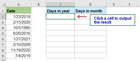 How to calculate number of days in a month or a year in Excel?