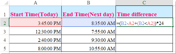 How To Calculate Hours Between Times After Midnight In Excel 