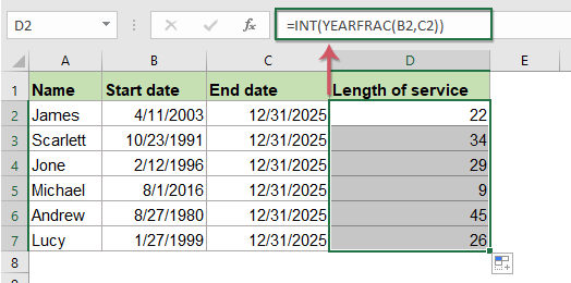 Como calcular o tempo de serviço a partir da data de contratação no Excel?
