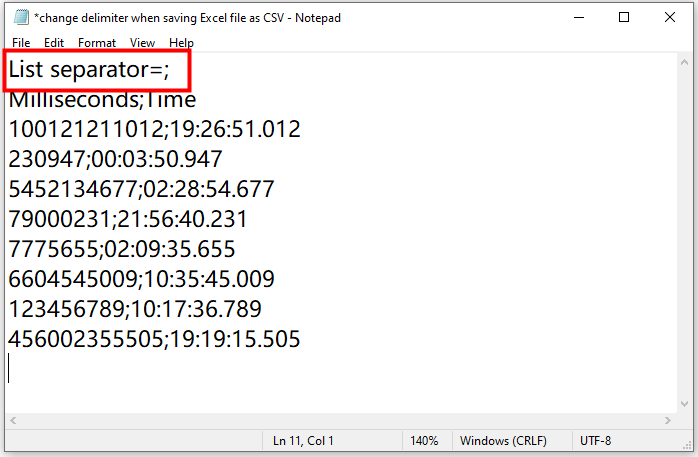 文档更改分隔符-保存为 csv 时 1