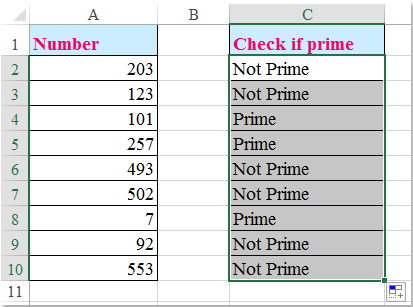 How to check if the number is prime number in Excel?