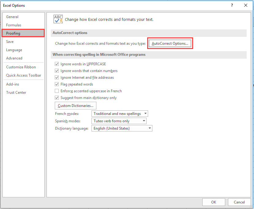 How to check spelling one by one or automatically in Excel?