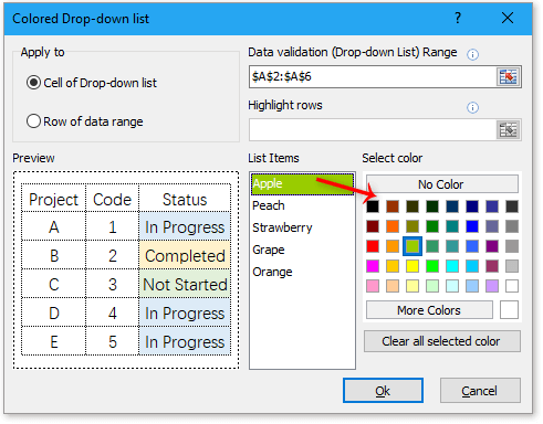 How to add color to drop down list in Excel?