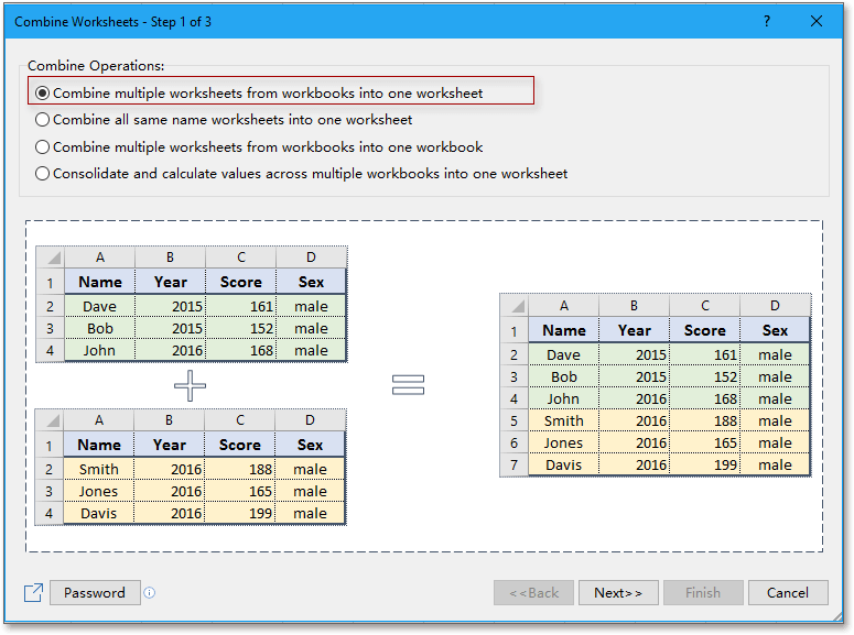 How to combine ranges from different worksheets/workbook into one?
