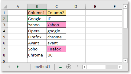Compare two columns for matches and differences in Excel