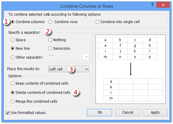 doc concatenate range with comma space linebreak 5
