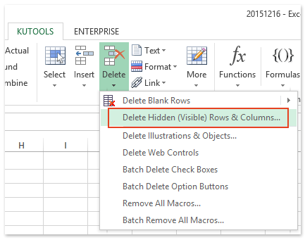 Dodatek za Excel: izbrišite vse skrite / prazne / vidne vrstice in stolpce
