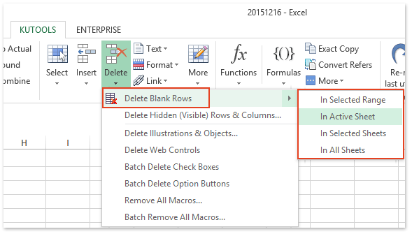 إضافة Excel: نقرة واحدة لحذف جميع الصفوف الفارغة