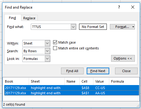 How to conditional formatting cells which end with a string in Excel?