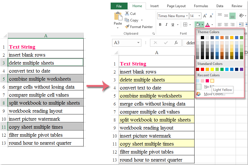 How to conditional formatting if the cell contains partial text in Excel?