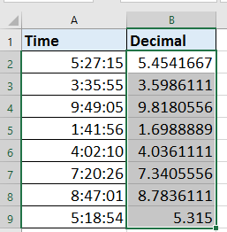 How to convert hours, minutes and seconds to decimal hours in Excel?