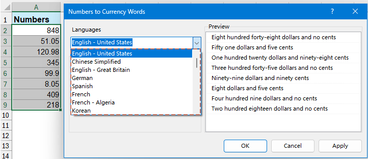 How to quickly convert numbers to English words in Excel?