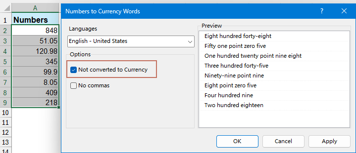 How to quickly convert numbers to English words in Excel?
