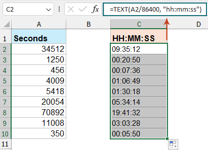 Convert seconds to HH:MM:SS time format in Excel – 2 easy ways