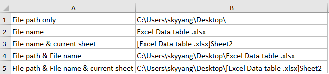 Insert file path / name into cell / header or footer in Excel - Full guide