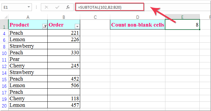 How to count blank or non blank cells in filtered range in excel 