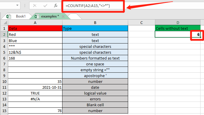 How to count cells with text in Excel