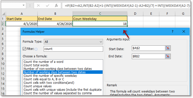 How To Count The Days Excluding Sundays Between Two Dates In Excel 