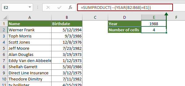 How to count if dates are in a specific year in Excel?