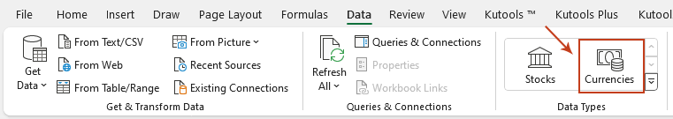 A screenshot showing how to access the Convert to Currency Pair feature in Excel