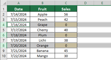 Delete rows that contain zero in a certain column in Excel