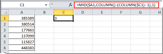 split number into individual digits with formula
