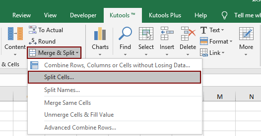 click Split Cells feature of kutools