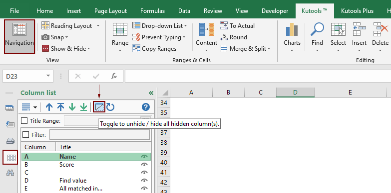 How to use button to show hide columns in Excel?