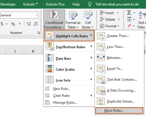 A screenshot of the Excel Conditional Formatting menu showing the option to highlight blank cells