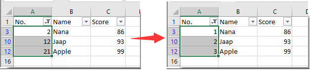 How to fill series of numbers in a filtered list column in Excel?