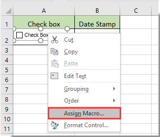 How to insert date stamp into a cell if ticked a checkbox in Excel?