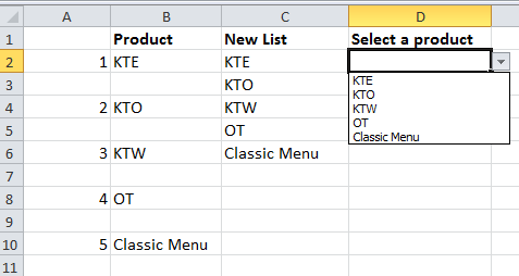 How to create a dynamic list without blank in Excel?