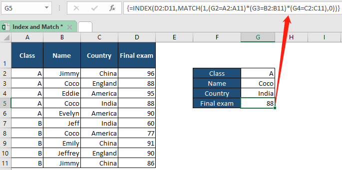 Excel-Indexübereinstimmung 12