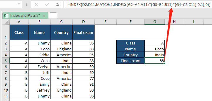 соответствие индекса Excel 13