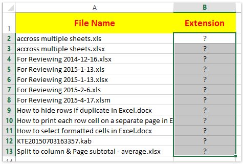 How to extract extension from filename in Excel?