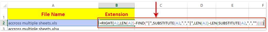 How to extract extension from filename in Excel?
