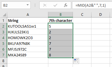 How to quickly extract a nth character from a string in Excel?