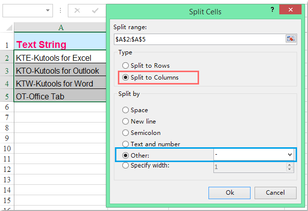 How to extract text before or after dash from cells in Excel?