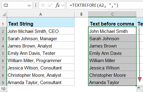 Extract text before/after space or comma in Excel - Easy Guide